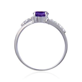 Round Amethyst with White Topaz Accents Sterling Silver Ring, 1.10ctw