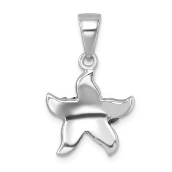 Rhodium Over Sterling Silver Polished Blue Crystal Starfish Pendant