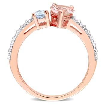 2ctw Morganite, Aquamarine And White Topaz 10k Rose Gold Ring