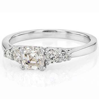 Strontium Titanate And Moissanite Asscher-Cut Ring In Sterling Silver 0.91ctw