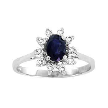 0.75ctw Oval Sapphire and Diamond Halo Ring in 14k White Gold