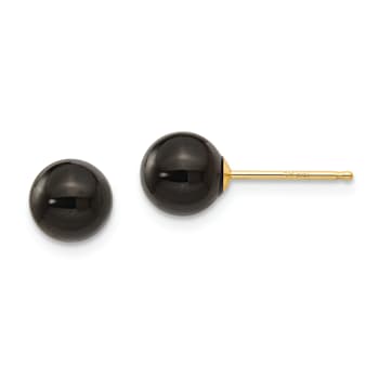 14K Yellow Gold Onyx Bead Earrings