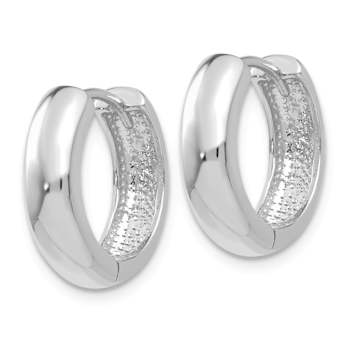 Rhodium Over 14k White Gold 9/16" Round Hinged Hoop Earrings