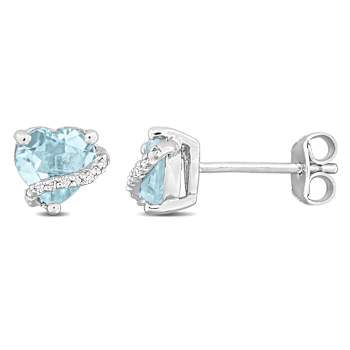 2ctw Sky Blue Topaz and Diamond Accent Heart Stud Earrings in Sterling Silver