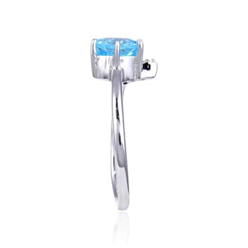 Round Blue Topaz with White Topaz Accents Sterling Silver Bypass Ring