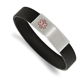 Black Silicone and Stainless Steel Brushed with Red Enamel Stretch
Medical ID Bracelet