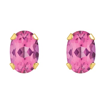 6x4mm Oval Pink Topaz 10k Yellow Gold Stud Earrings