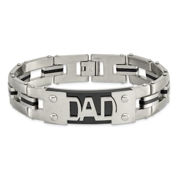 Stainless Steel Brushed and Polished Black IP-plated DAD 9-inch Bracelet