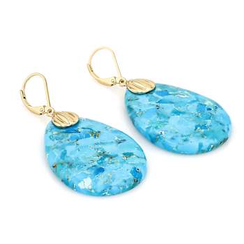 Turquoise Large Pear Dangle Earrings In 18K Gold Over Sterling Silver 35x25mm