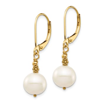 14K Yellow Gold 8-9mm Near Round White Freshwater Cultured Pearl
Leverback Earrings