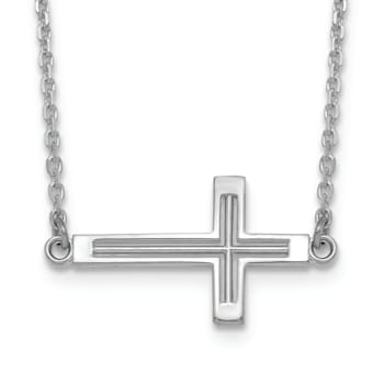 Rhodium Over 14K White Gold Sideways Cut-out Cross Necklace