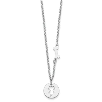 Sterling Silver Rhodium-plated Puppy and Bone with 1-inch Extension Necklace