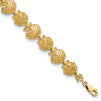 14k Yellow Gold Textured Shells Link Bracelet