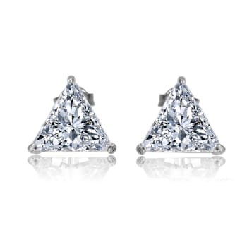 Triangle CZ Stud Earrings In Sterling Silver