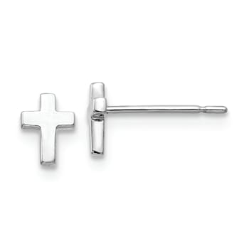 Rhodium Over 14k White Gold Children's Cross Stud Earrings