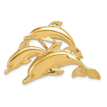 14k Yellow Gold Textured Triple Dolphin Slide Pendant