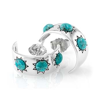Blue Turquoise Sterling Silver Sun Hoop Earrings 4.5mm