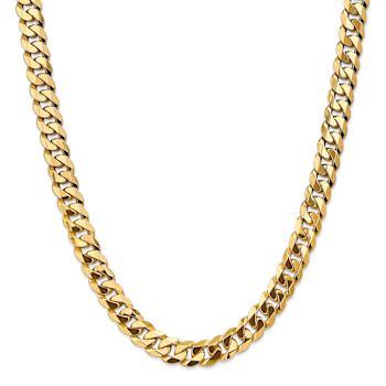 14k Yellow Gold 9.5mm Solid Flat Beveled Curb 20 Inch Chain
