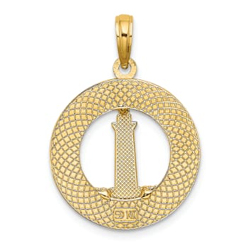 14k Yellow Gold Textured HILTON HEAD Lighthouse Round Charm