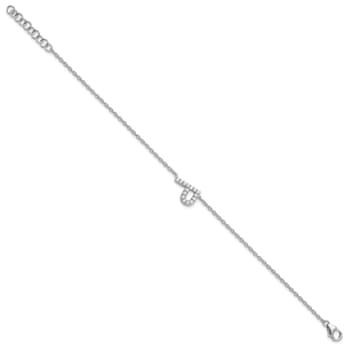 Rhodium Over 14k White Gold Diamond Sideways Letter P Bracelet