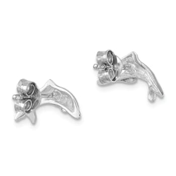 Rhodium Over Sterling Silver Polished Dolphin Post Earrings