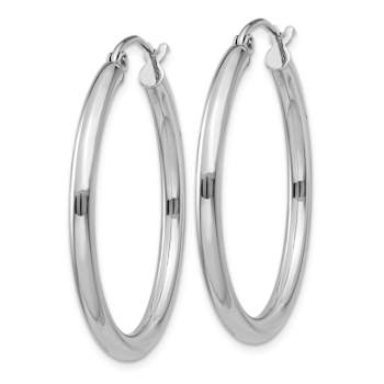 Rhodium Over 14k White Gold 1 3/16" Polished Tube Hoop Earrings