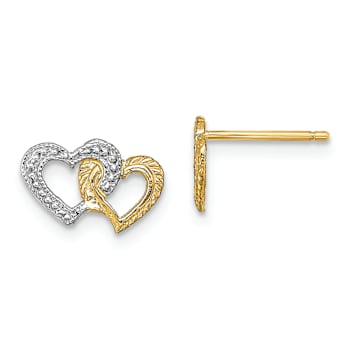 14k Two-tone Polished Textured Intertwined Hearts Stud Earrings