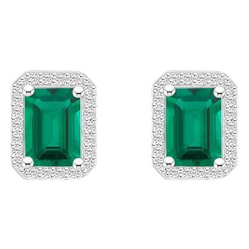 7x5mm Emerald Cut Created Emerald And Created White Sapphire 10k White
Gold Halo Stud Earrings