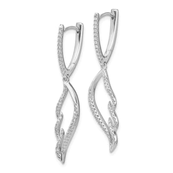 Rhodium Over 14k White Gold Diamond Wing Hinged Hoop Dangle Earrings