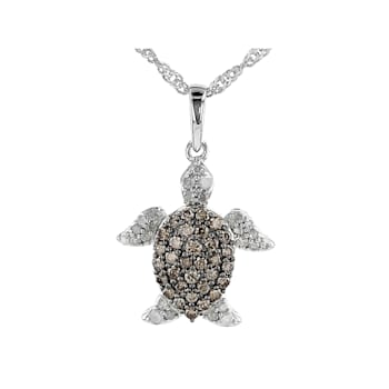 Champagne And White Diamond Rhodium Over Sterling Silver Turtle Pendant
With Chain 0.65ctw