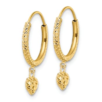 14k Yellow Gold Diamond-cut Heart Hoop Earrings