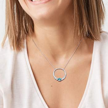 3.88ctw Sky Blue and London Blue Topaz Graduated Open Circle Sterling
Silver Pendant with Chain