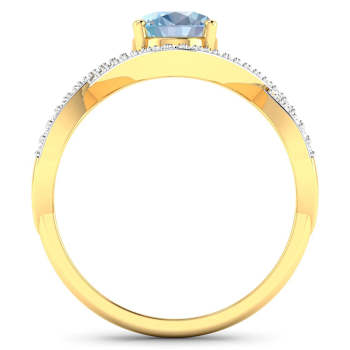 1.2ctw Blue Aquamarine and Diamond 14K Yellow Gold Halo Ring