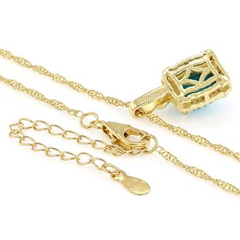 Turquoise With Yellow Diamond And White Zircon Pendant Necklace In 18K
Gold Over Sterling Silver