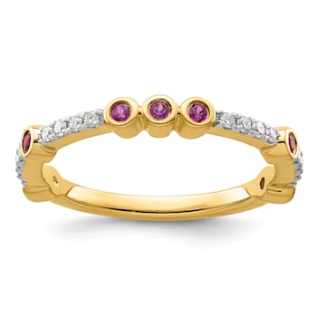14K Yellow Gold Stackable Expressions Rhodolite Garnet and Diamond Ring 0.285ctw