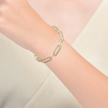 Pave CZ Slinky Oval Link Bracelet In 14K Gold Over Sterling Silver