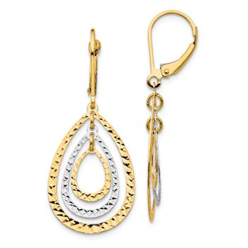 14k Yellow Gold and 14k White Gold Diamond-Cut Triple Teardrop Dangle Earrings