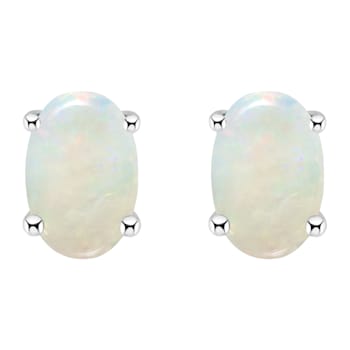 6x4mm Oval Opal 14k White Gold Stud Earrings