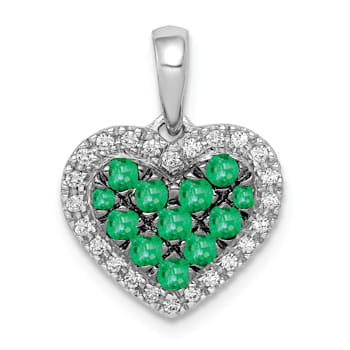 Rhodium Over 14k White Gold Diamond and Emerald Heart Pendant