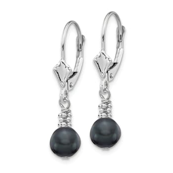 Rhodium Over 14K White Gold 5-6mm Black Semi-round Freshwater Cultured
Pearl Leverback Earrings