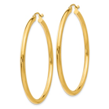 14k Yellow Gold 1 3/16" Polished Tube Hoop Earrings