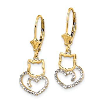 14K Yellow Gold and Rhodium Over 14K Yellow Gold Diamond-Cut Cat Heart
Dangle Earrings