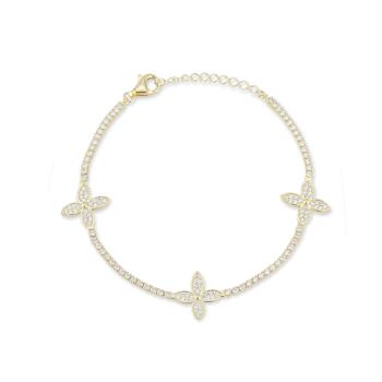 Sterling Statements 14K Yellow Gold Over Sterling Silver CZ Tri Clover
Tennis Bracelet