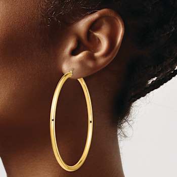 14k Yellow Gold 3 5/16" Polished Tube Hoop Earrings