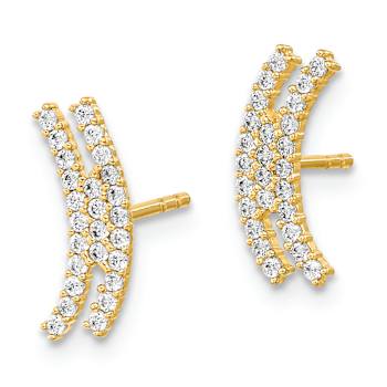 14k Yellow Gold Polished Curved Bar Cubic Zirconia Stud Earrings
