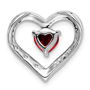 Rhodium Over 14k White Gold Garnet and Diamond Heart Pendant