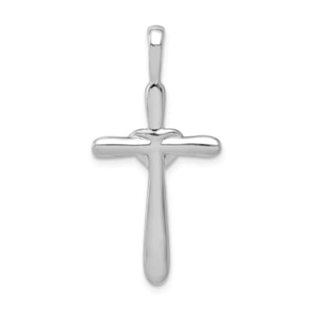 Rhodium Over 10k White Gold Diamond Cross with Heart Pendant