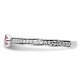 14K White Gold Stackable Expressions Pink Tourmaline and Diamond Ring 0.075ctw