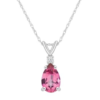 8x5mm Pear Shape Pink Topaz with Diamond Accent 14k White Gold Pendant
With Chain