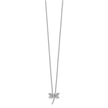 Rhodium Over Sterling Silver White Ice Diamond Dragonfly Necklace
